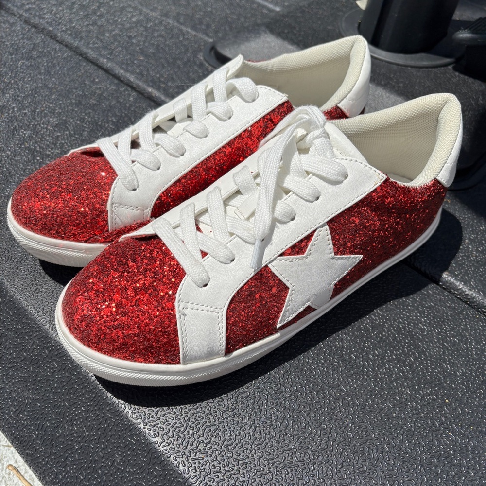 Red Glitter Star Sneakers